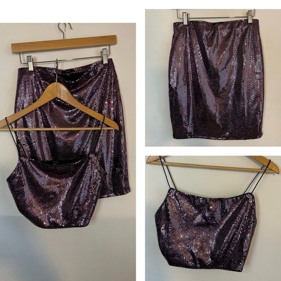 Iris Disco Mirrorball Crop Top Skirt Set Eras Tour Shiny Sparkles Pink Medium - Picture 1 of 7